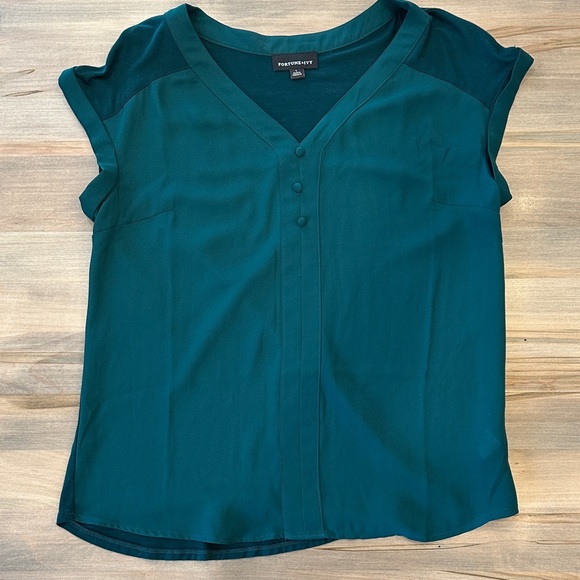 Fortune + Ivy Tops - Fortune + Ivy Deep Teal Buttoned Blouse